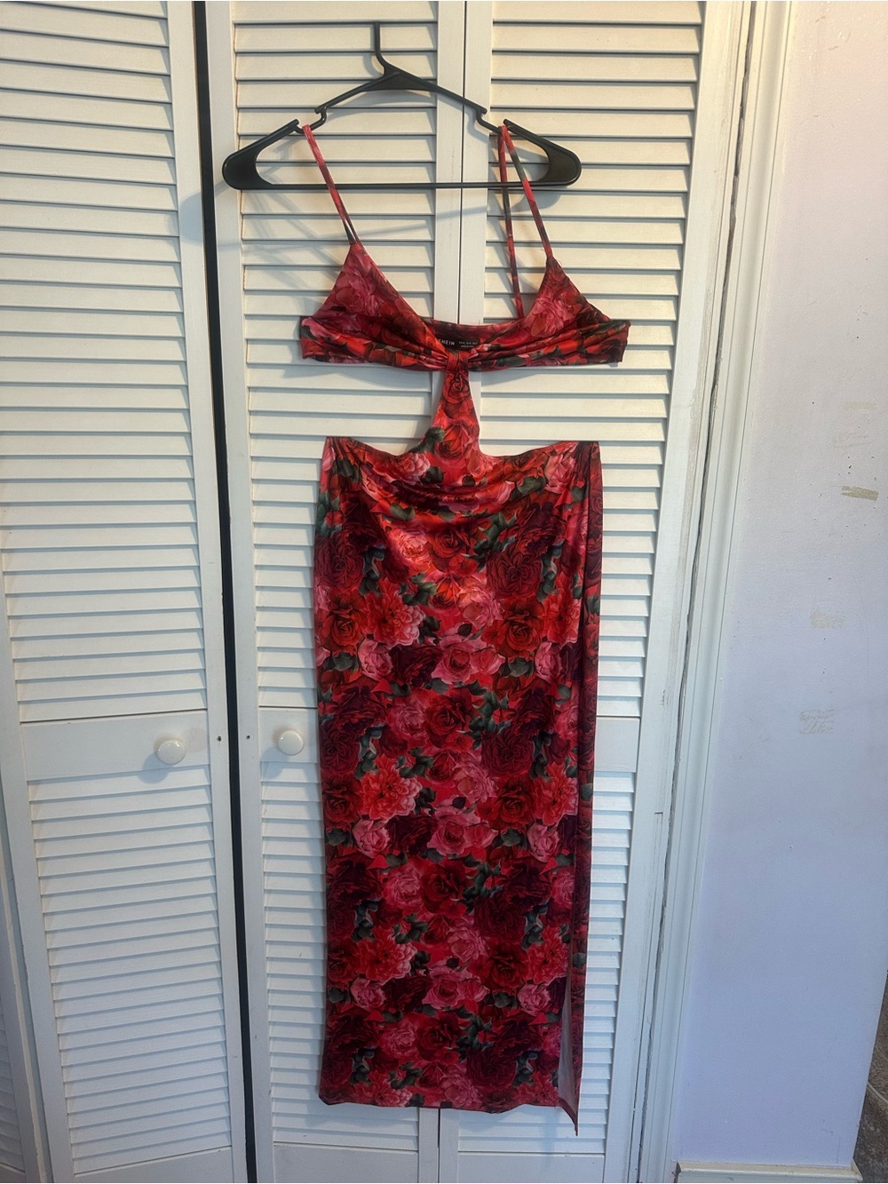 SHEIN Red Floral Cutout Maxi Dress